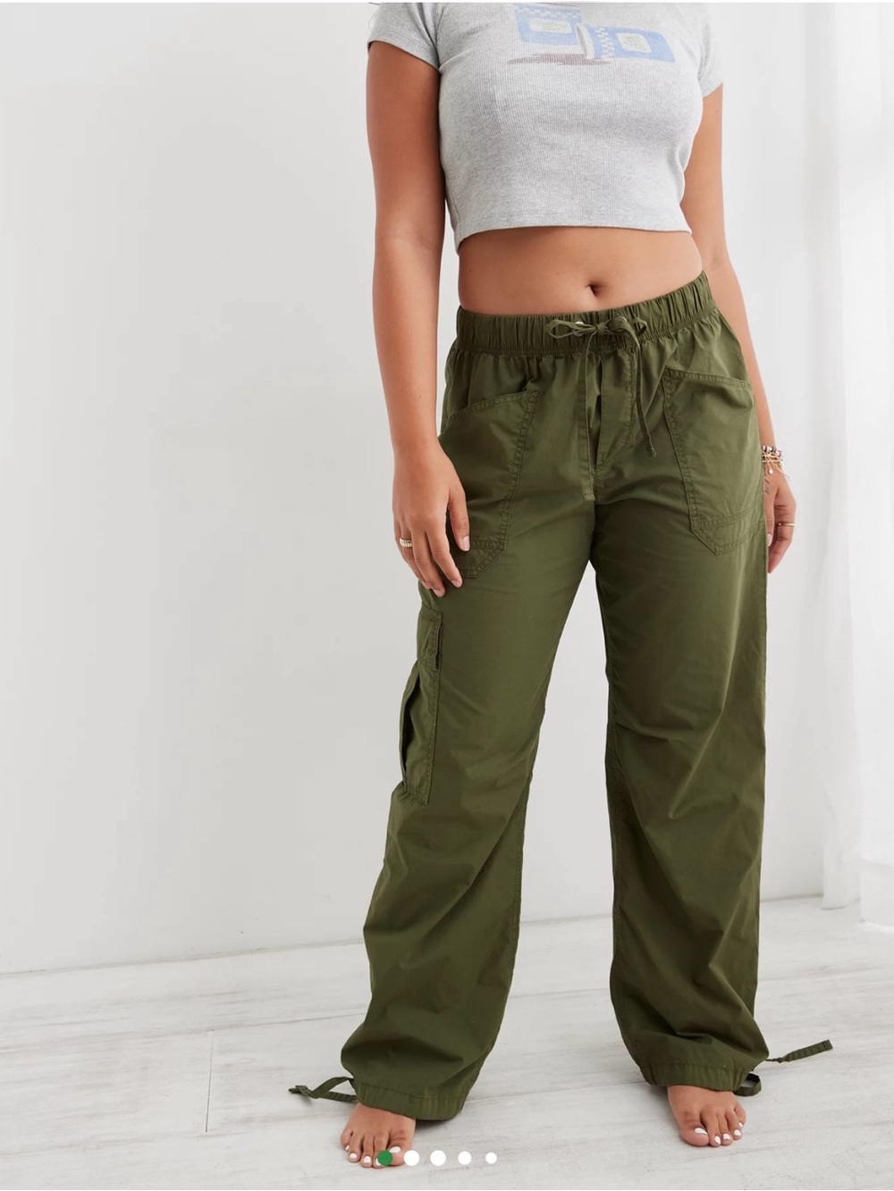aerie Olive Green Wide-Leg Cargo Pants